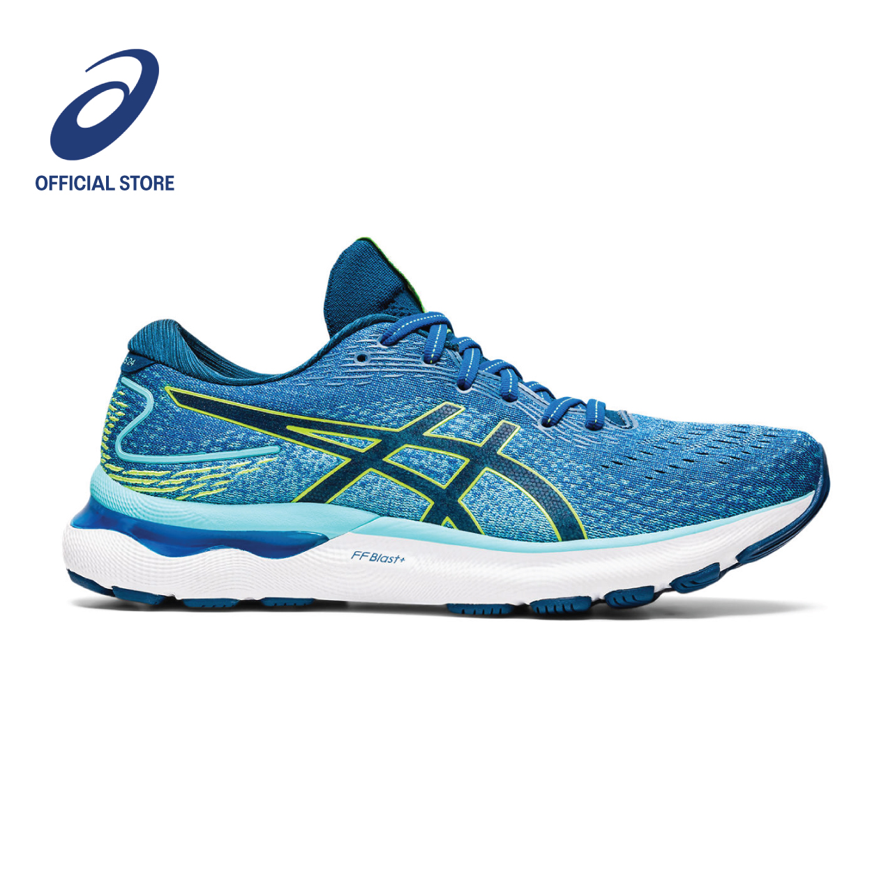 ASICS Men GEL-NIMBUS 24 (4E) Running Shoes in Lake Drive/Hazard Green