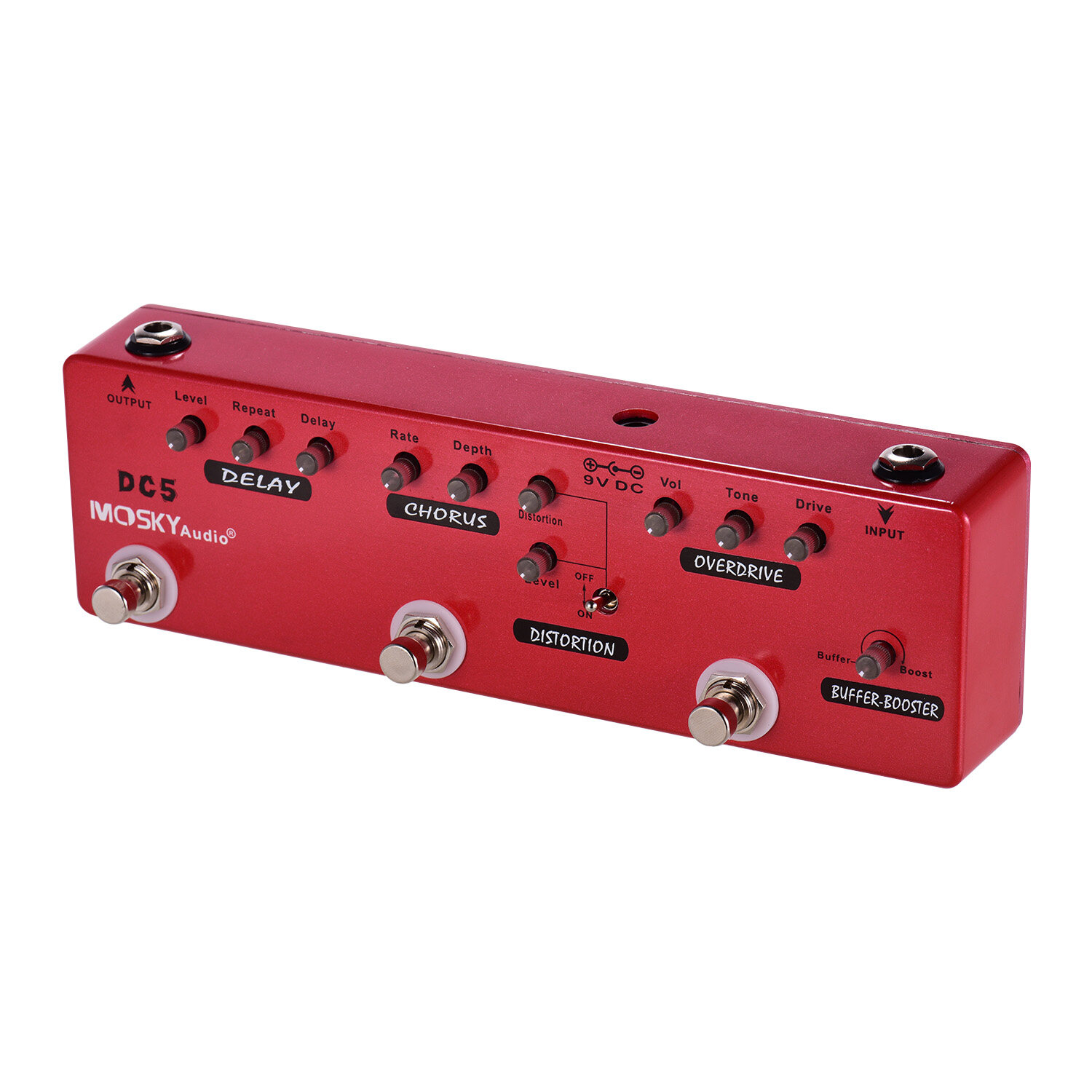 MOSKYAudio DC5 6-in-1 Guitar Multi-Effects Pedal Delay + Chorus + Distortion + Overdrive + Boo-ster + Buffer Full Metal Shell with True Bypass