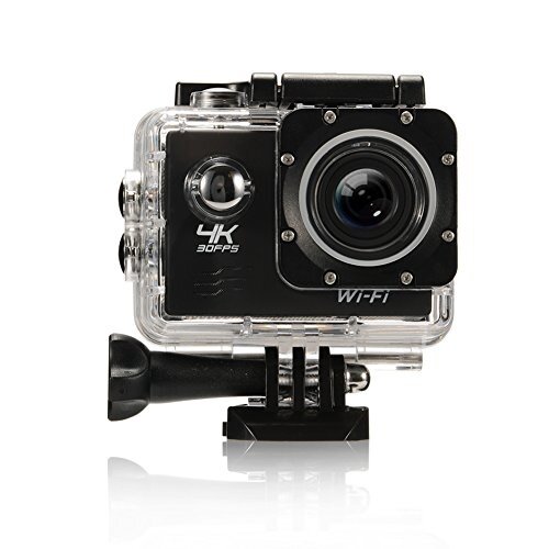 Action Camera，4K Ultra HD WiFi Sports Camera 16MP 170 Degree Wide Angle 2.0 Inch Waterproof Diving Camera with 2 Batteries and 19 Accessories Kit Included Black