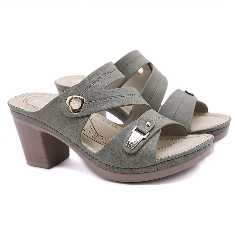 Women Thick Heeled Sandals Ladies Casual Slip-on Slippers Wedge Heels
