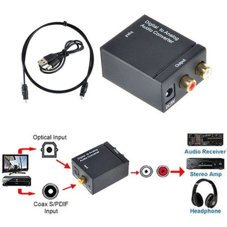 Digital Coaxial Toslink to Analog RCA Red White Audio Converter for Amplifier Soundbar TV