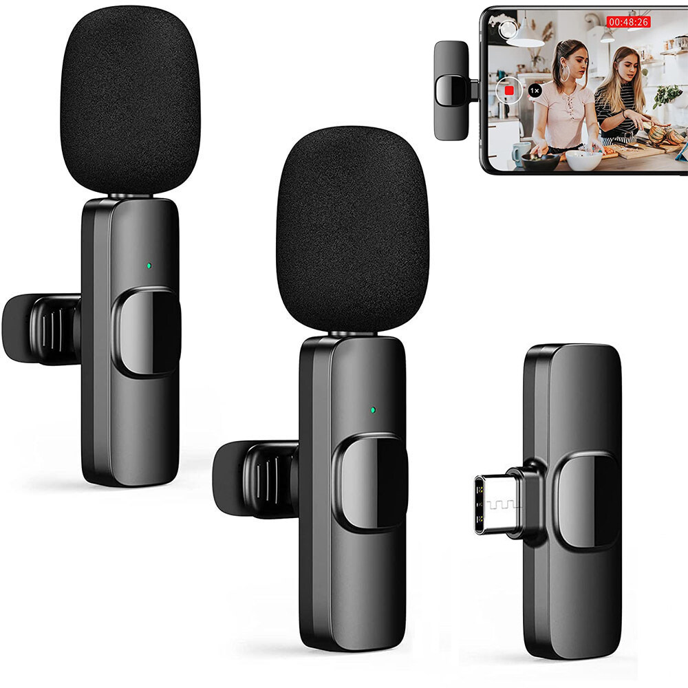 SWZYOR Wireless Lavalier HD Microphone Portable Audio Video Recording 1 in 1 & 2 in 1 Plug and Play Mic for iPhone iPad Android Samsung Xiaomi Huawei OPPO VIVO Camera Notebook PC Live Gaming Microphon